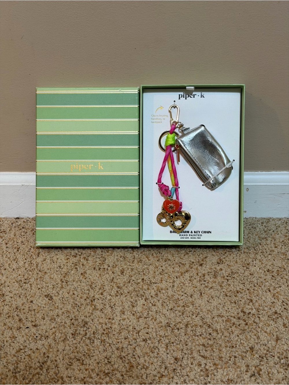 Piper K bag charm with key chain